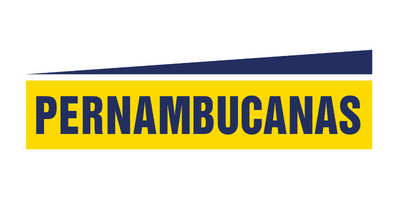 Logotipo da Pernambucanas em fundo preto com elementos do Itaú.