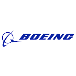 Logotipo da Boeing em um fundo preto.