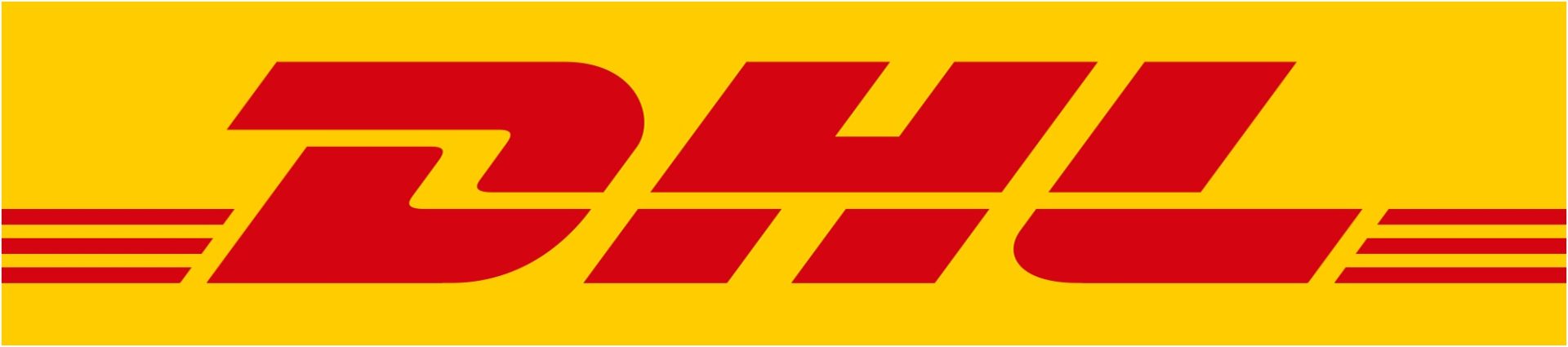 O logotipo da DHL em um fundo amarelo exala um esquema de cores vibrantes da Accenture.