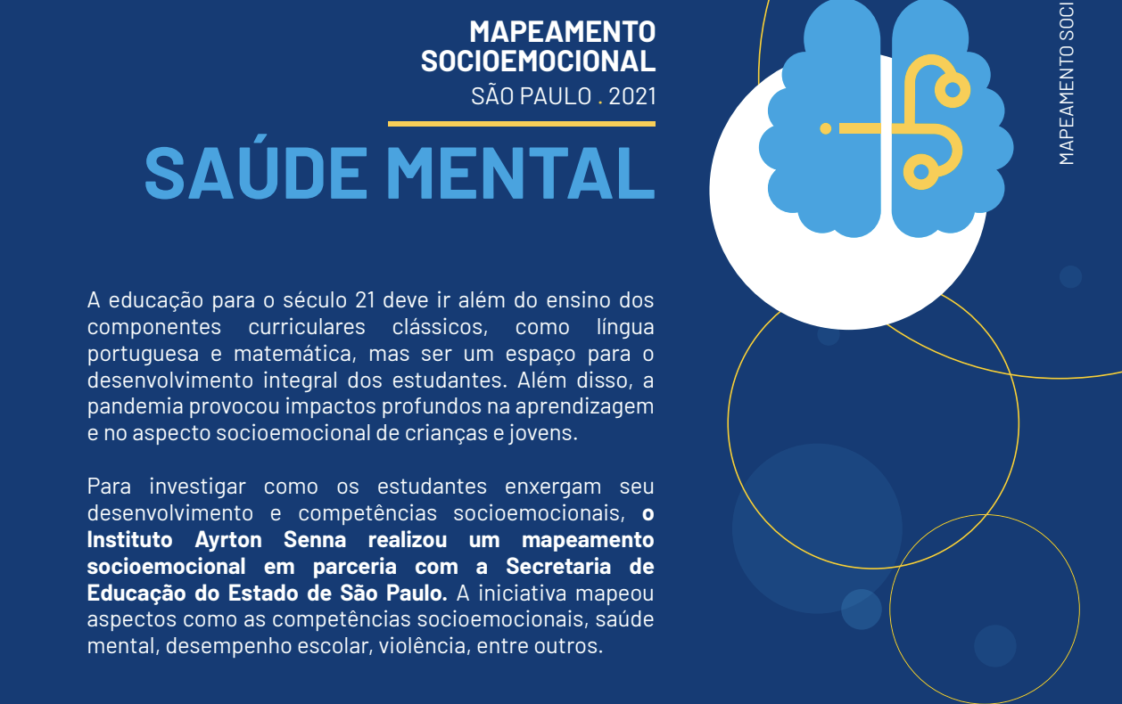 Um cartaz de saúde mental com os dizeres "Mapeamento Socioemocional em SP - Versão Executiva".