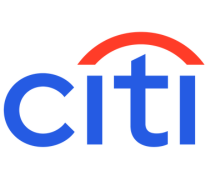 Logotipo do Citibank, um símbolo de serviços financeiros, com um arco vermelho sobre letras azuis.