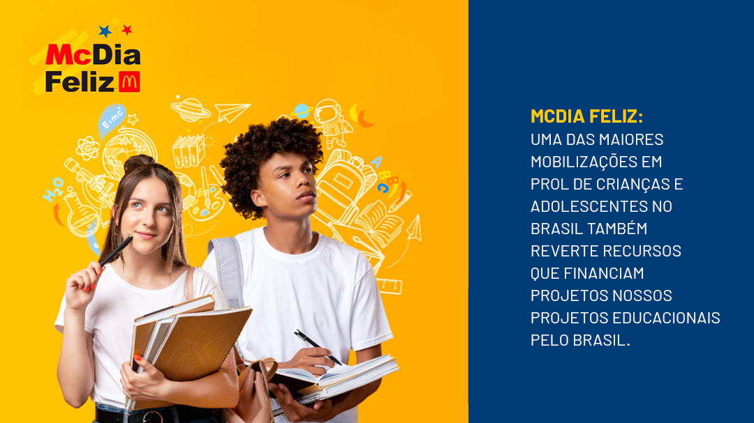 A girl and boy are holding books in front of a yellow background as part of a cause marketing campaign for the Instituto Ayrton Senna.