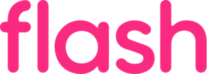 Um logotipo flash rosa em um fundo preto.
