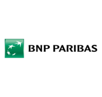 O logotipo do BNP Paribas apresenta um quadrado verde com quatro pássaros brancos em voo, simbolizando liberdade e visão, ao lado do texto "BNP Paribas" em letras maiúsculas pretas em negrito em um fundo branco limpo.