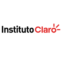 Logotipo do Instituto Claro com "Instituto" em preto e "Claro" em vermelho, com três linhas vermelhas que se estendem a partir da letra "o".