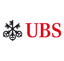 Logotipo do UBS com três teclas pretas dispostas em um padrão circular à esquerda e as letras vermelhas "UBS" à direita, simbolizando a presença do UBS no MDF 2025.