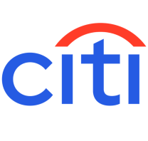 Logotipo do Citi com letras azuis e um arco vermelho acima do 't'.