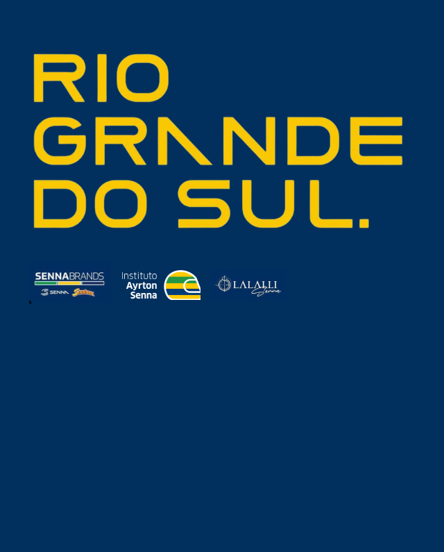 Texto "rio grande do sul." em letras amarelas em negrito sobre fundo azul com logotipos do *Instituto Ayrton Senna* e lalalii na parte inferior.