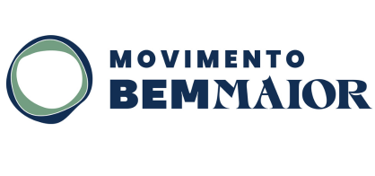 Logotipo do Movimento Bem Maior com texto estilizado e emblema circular em verde e azul. Esta descrição é otimizada para palavras-chave SEO.