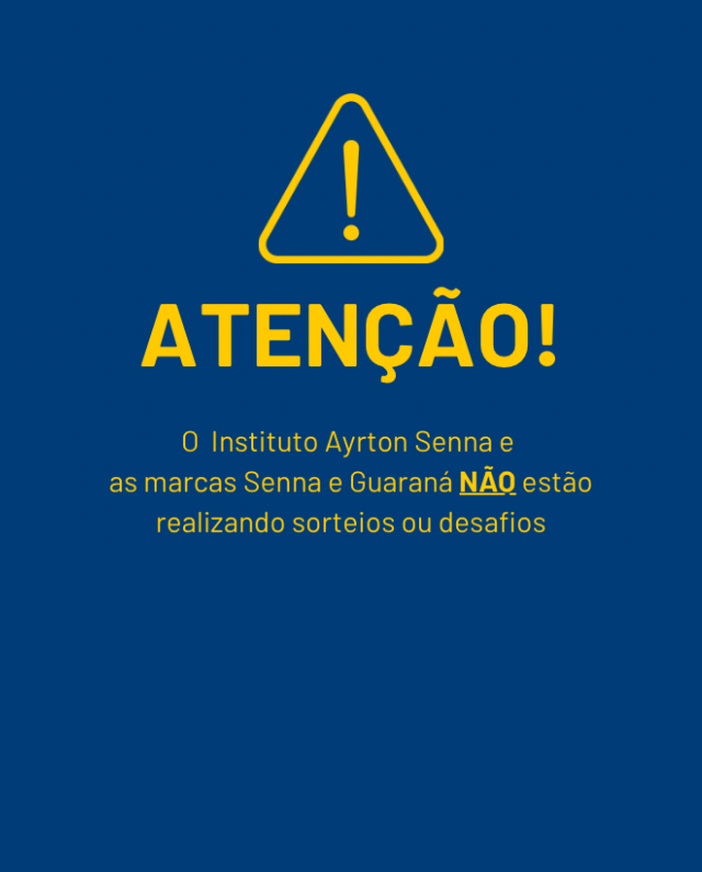 Fundo azul com um triângulo de advertência amarelo. Texto em amarelo: 