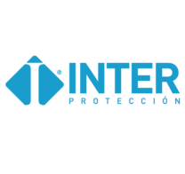 O logotipo azul da Inter Protección, semelhante a um rascunho automático, apresenta um emblema estilizado elegantemente posicionado ao lado do texto.