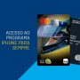 Dois cartões de crédito Itaú são mostrados, incluindo o Cartão Instituto Ayrton Senna Itaú com o rosto de um piloto de corrida e o logotipo do instituto, ao lado do texto sobre o acesso ao programa "iPhone para Sempre".
