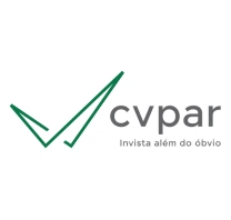 Logotipo da CVPAR com um desenho de marca de verificação verde à esquerda e as palavras "cvpar" e "Invista além do óbvio" em cinza à direita, destacando a colaboração com a Patrus para o MDF 2025.
