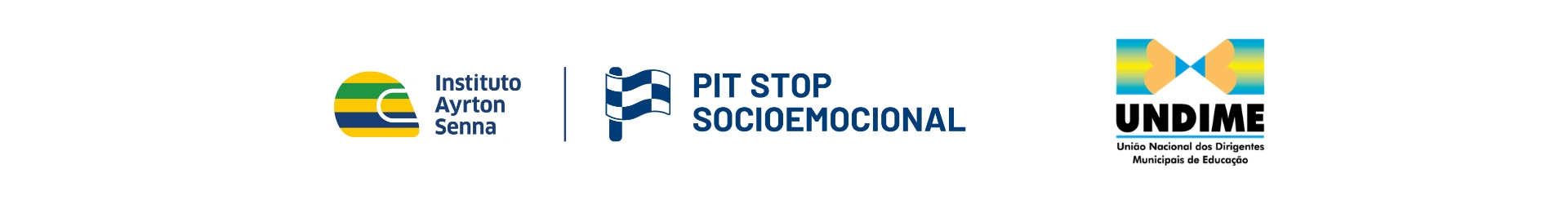 Logotipos do Instituto Ayrton Senna, do Pit Stop Socioemocional e da UNDIME (União Nacional dos Dirigentes Municipais de Educação) em fundo branco, destacando o Plano Anual do Instituto Ayrton Senna.