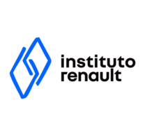 Logotipo do Instituto Renault, com um emblema geométrico azul característico à esquerda e o texto “instituto renault” em negrito à direita, tudo sobre um fundo branco liso.