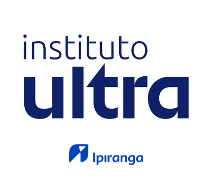 O texto em azul diz “Instituto Ultra”, com o logotipo e o nome da Ipiranga abaixo, em um fundo branco, destacando a identidade visual do Instituto Ultra.
