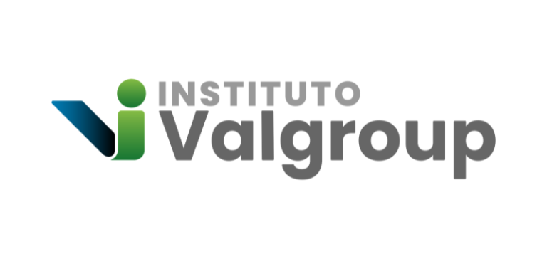 Logotipo do Instituto Valgroup com um ícone estilizado do letter “i” em verde e azul à esquerda do nome da organização, em texto cinza sobre fundo branco.